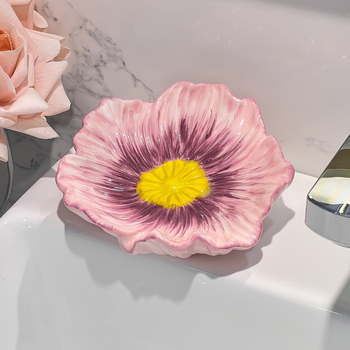 Săpunieră ceramică cu flori, drenaj pentru baie