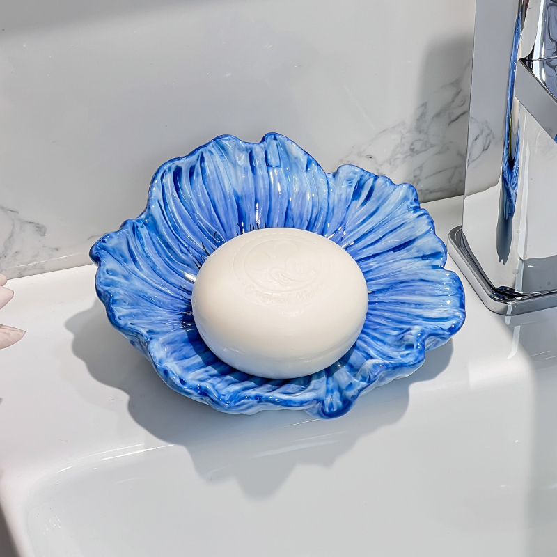 Săpunieră ceramică cu flori, drenaj pentru baie