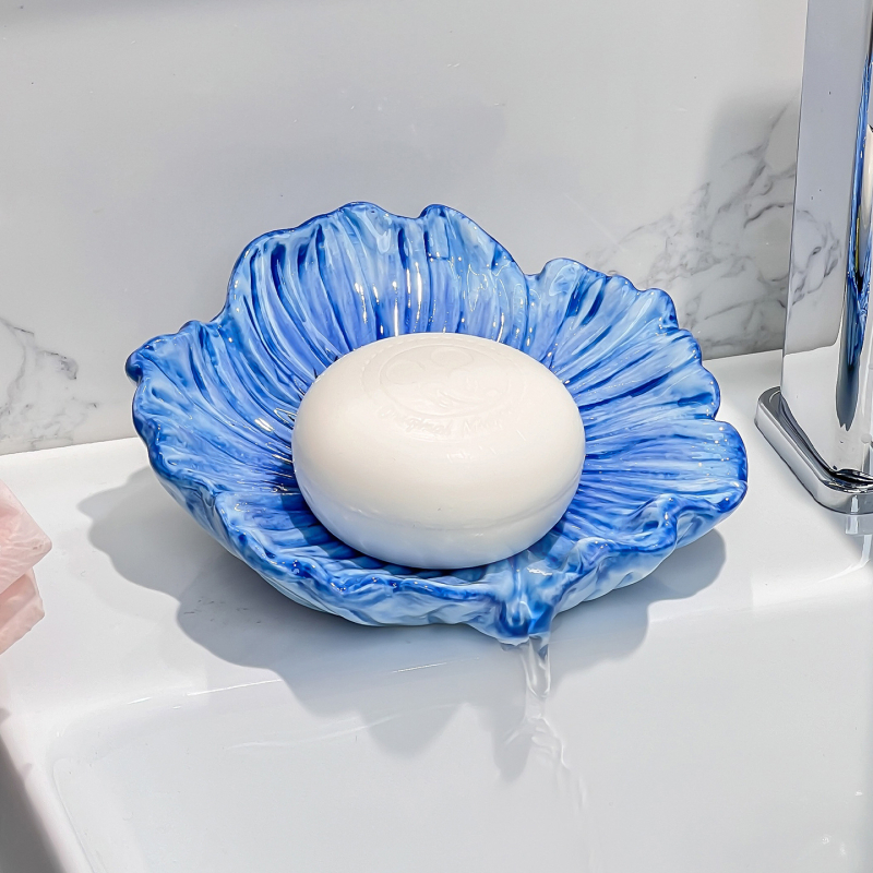Săpunieră ceramică cu flori, drenaj pentru baie