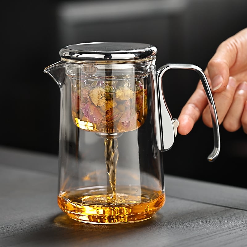 Ceainic nou cu interior din sticlă integral, capac magnetic cu filet și filtru de separare ceai-apă