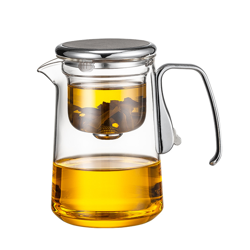 Ceainic nou cu interior din sticlă integral, capac magnetic cu filet și filtru de separare ceai-apă