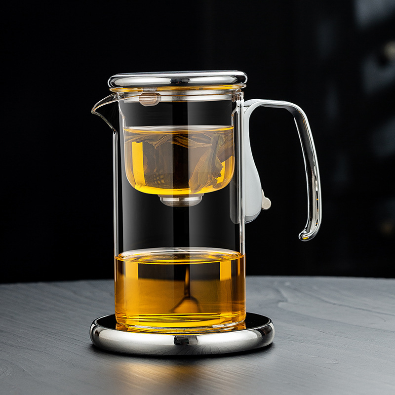 Ceainic nou cu interior din sticlă integral, capac magnetic cu filet și filtru de separare ceai-apă