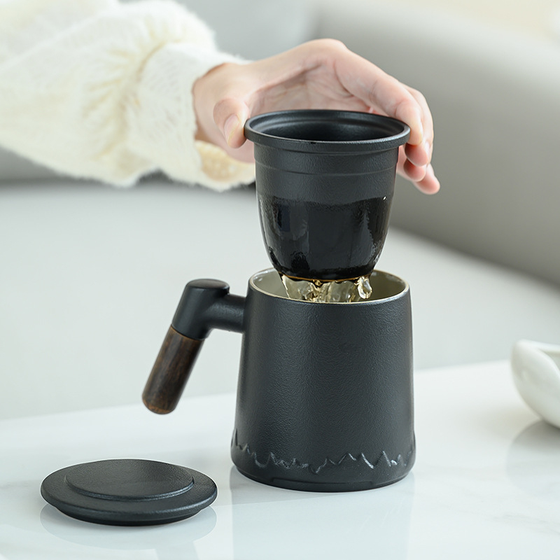 Ceașcă ceramică pentru ceai, cu filtru și capac, design simplu, potrivită pentru birou și cadouri festive