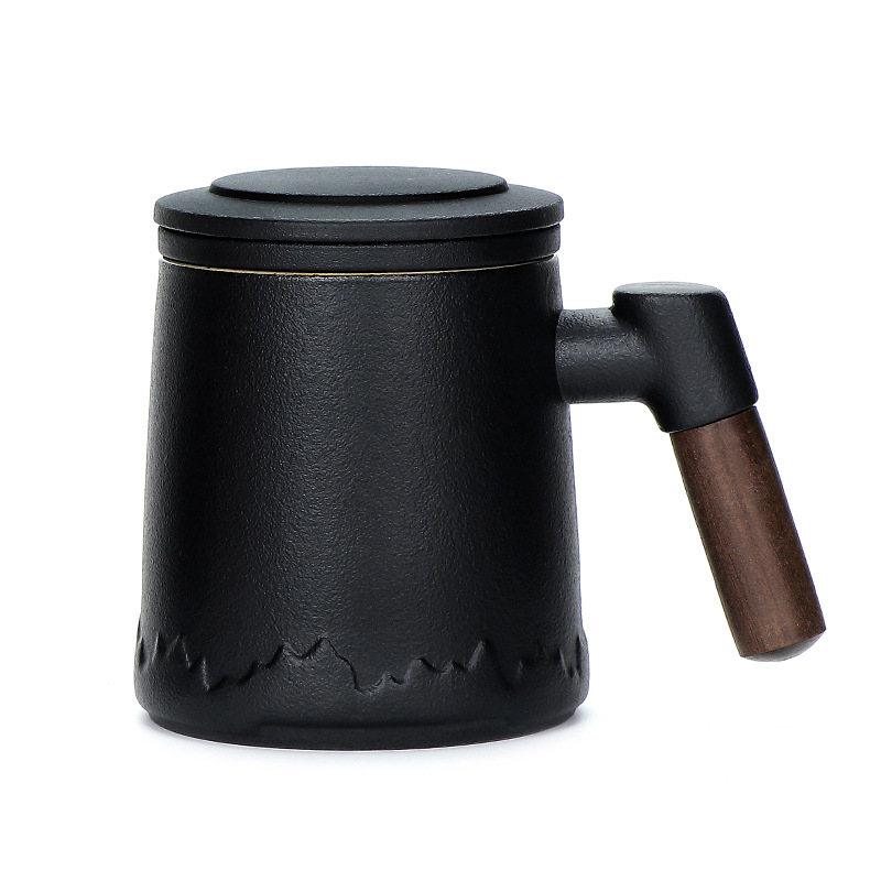 Ceașcă ceramică pentru ceai, cu filtru și capac, design simplu, potrivită pentru birou și cadouri festive