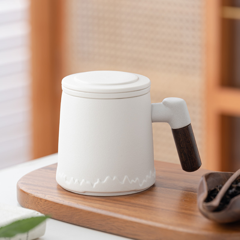 Ceașcă ceramică pentru ceai, cu filtru și capac, design simplu, potrivită pentru birou și cadouri festive