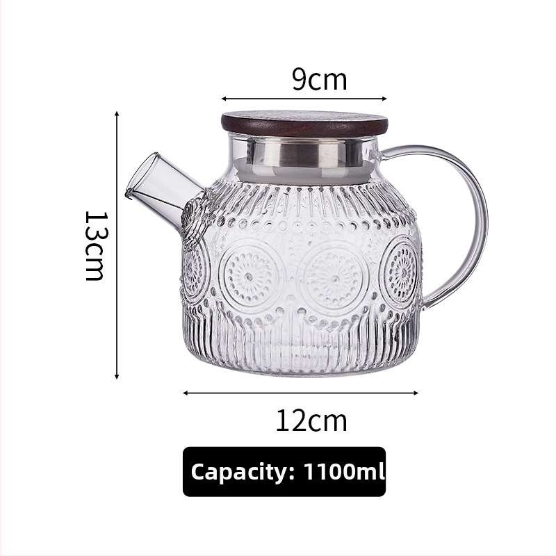 Ceainic din sticlă rezistent la căldură, cu capacitate mare, pentru uz casnic, cu mâner, design creativ pentru ceai cu flori