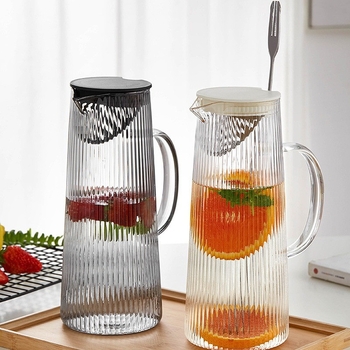 Sticlă de apă rece în stil japonez, cu dungi verticale, din sticlă borosilicată, rezistentă la căldură și la explozie, capacitate mare, cu infuzor pentru suc și ceai