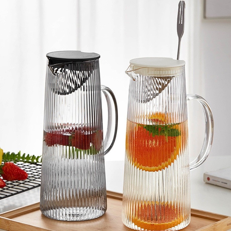 Sticlă de apă rece în stil japonez, cu dungi verticale, din sticlă borosilicată, rezistentă la căldură și la explozie, capacitate mare, cu infuzor pentru suc și ceai