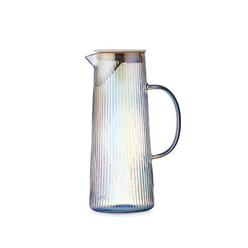 Sticlă de apă rece în stil japonez, cu dungi verticale, din sticlă borosilicată, rezistentă la căldură și la explozie, capacitate mare, cu infuzor pentru suc și ceai
