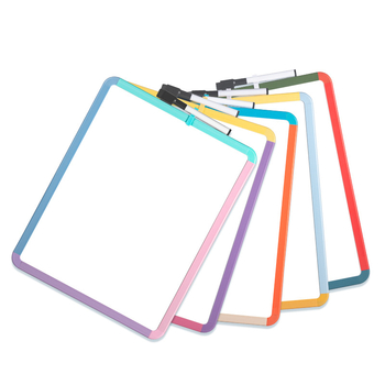 Tablă mică magnetică, albă, cu ramă din plastic – pentru desen, notițe și scriere, design cu margini colorate, suprafață reutilizabilă