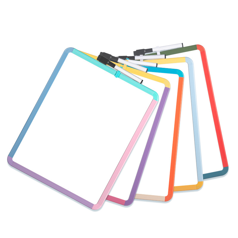 Tablă mică magnetică, albă, cu ramă din plastic – pentru desen, notițe și scriere, design cu margini colorate, suprafață reutilizabilă