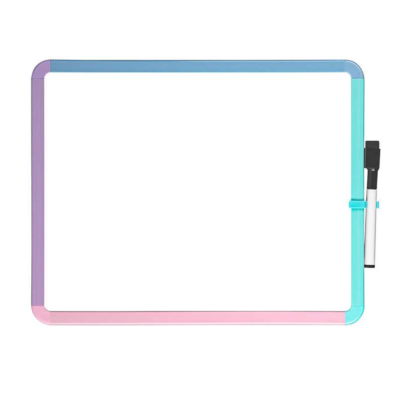 Tablă mică magnetică, albă, cu ramă din plastic – pentru desen, notițe și scriere, design cu margini colorate, suprafață reutilizabilă