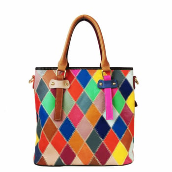 Ženska kožna bucket torba sa šarenim šivanjem, svakodnevna torba za rame ili crossbody