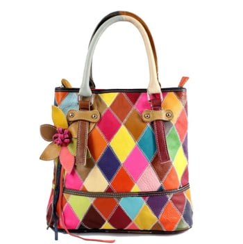 Ženska kožna bucket torba sa šarenim šivanjem, svakodnevna torba za rame ili crossbody