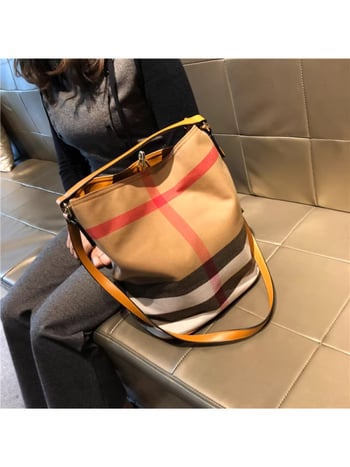 Bucket torba u francuskom stilu za žene, od Oxford platna, srednje veličine, velika kapaciteta, karirani uzorak, može se nositi u ruci, na ramenu ili crossbody