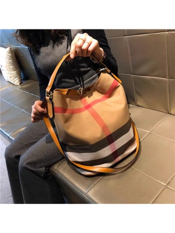 Bucket torba u francuskom stilu za žene, od Oxford platna, srednje veličine, velika kapaciteta, karirani uzorak, može se nositi u ruci, na ramenu ili crossbody
