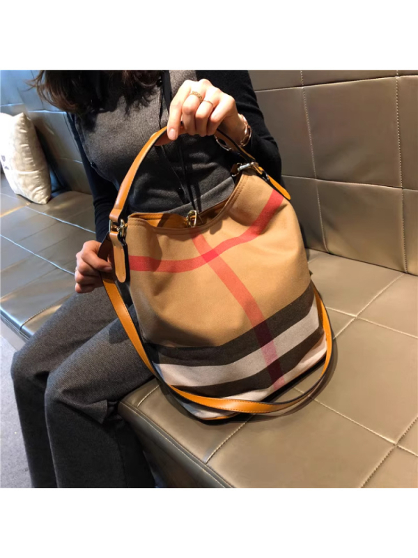 Bucket torba u francuskom stilu za žene, od Oxford platna, srednje veličine, velika kapaciteta, karirani uzorak, može se nositi u ruci, na ramenu ili crossbody