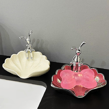 Săpunieră ceramică pentru baie cu drenaj și spațiu de depozitare, design ușor luxos