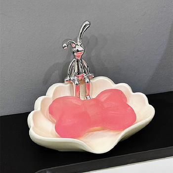 Săpunieră ceramică pentru baie cu drenaj și spațiu de depozitare, design ușor luxos