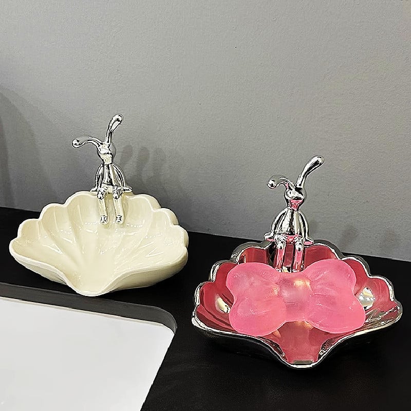 Săpunieră ceramică pentru baie cu drenaj și spațiu de depozitare, design ușor luxos