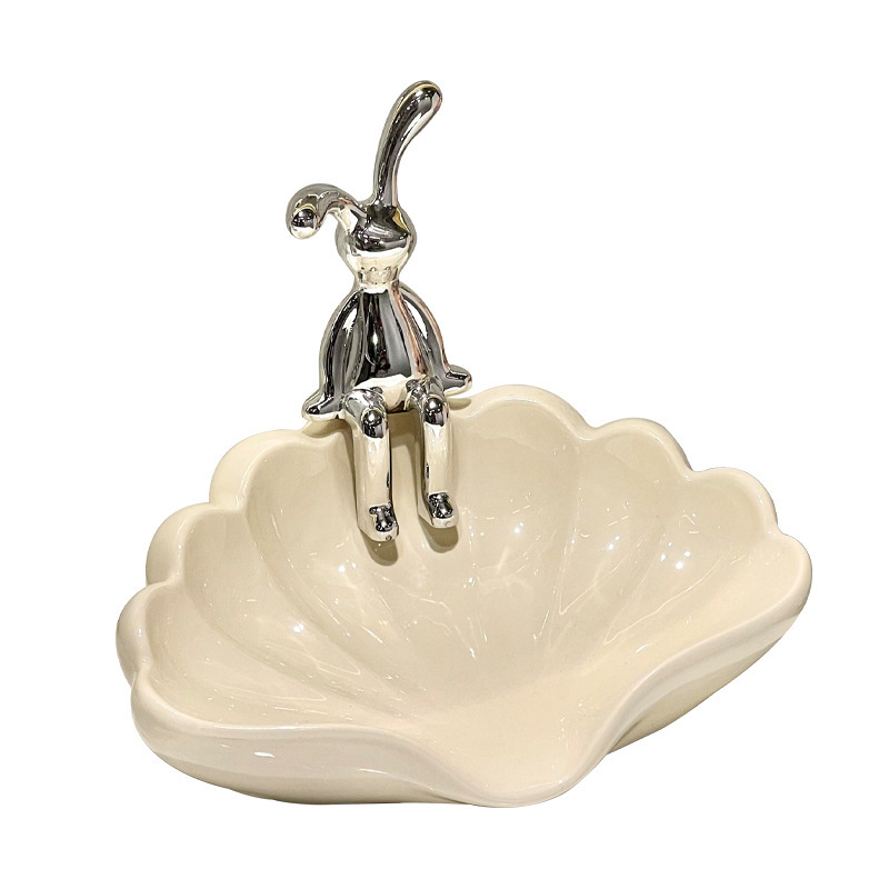 Săpunieră ceramică pentru baie cu drenaj și spațiu de depozitare, design ușor luxos