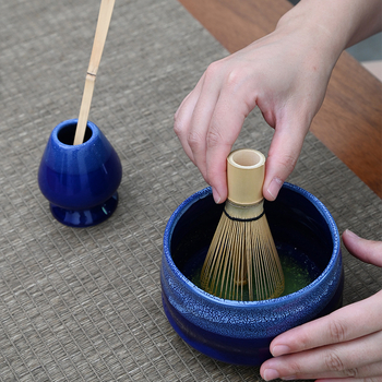 Set Matcha cu bol pentru ceai, tel de bambus, bambus alb, set de patru piese în cutie, farfurie cu flori de cireș, stil japonez