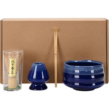 Set Matcha cu bol pentru ceai, tel de bambus, bambus alb, set de patru piese în cutie, farfurie cu flori de cireș, stil japonez