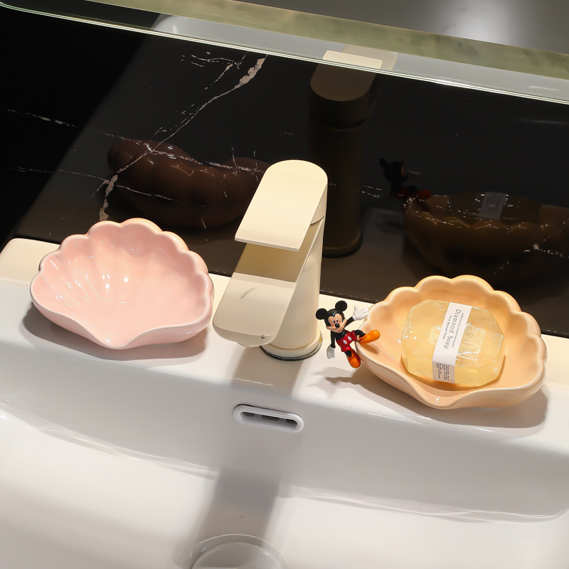 Săpunieră în formă de scoică pentru baie, cu drenaj, design premium, potrivită pentru călătorii