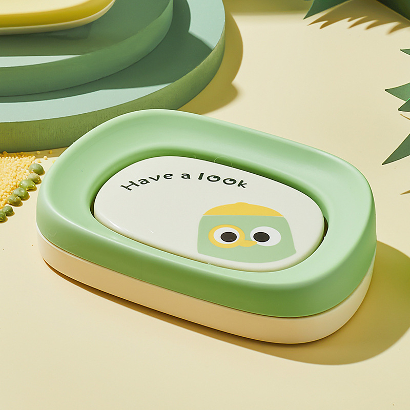 Cutie pentru săpun pentru copii, cu capac, design creativ, suport de săpun cu drenaj pentru baie