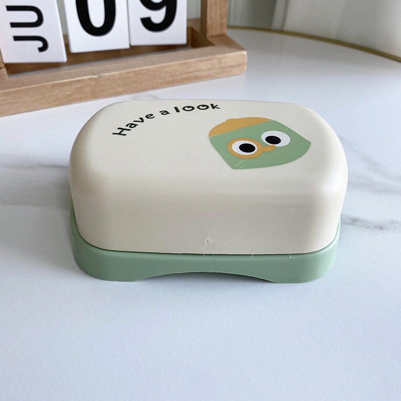 Cutie pentru săpun pentru copii, cu capac, design creativ, suport de săpun cu drenaj pentru baie