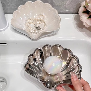 Sapunieră din plastic, în formă de scoică, pentru baie, cu drenaj