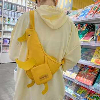 Ženska platnena torba s motivom slatke patke, mala crossbody torba, karikaturalni stil, model 2026