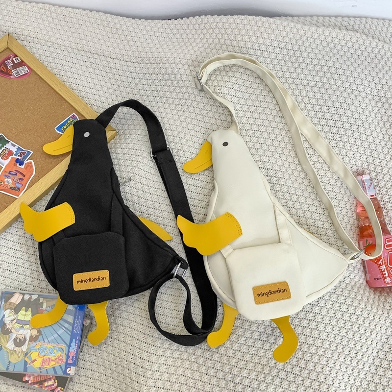 Ženska platnena torba s motivom slatke patke, mala crossbody torba, karikaturalni stil, model 2026