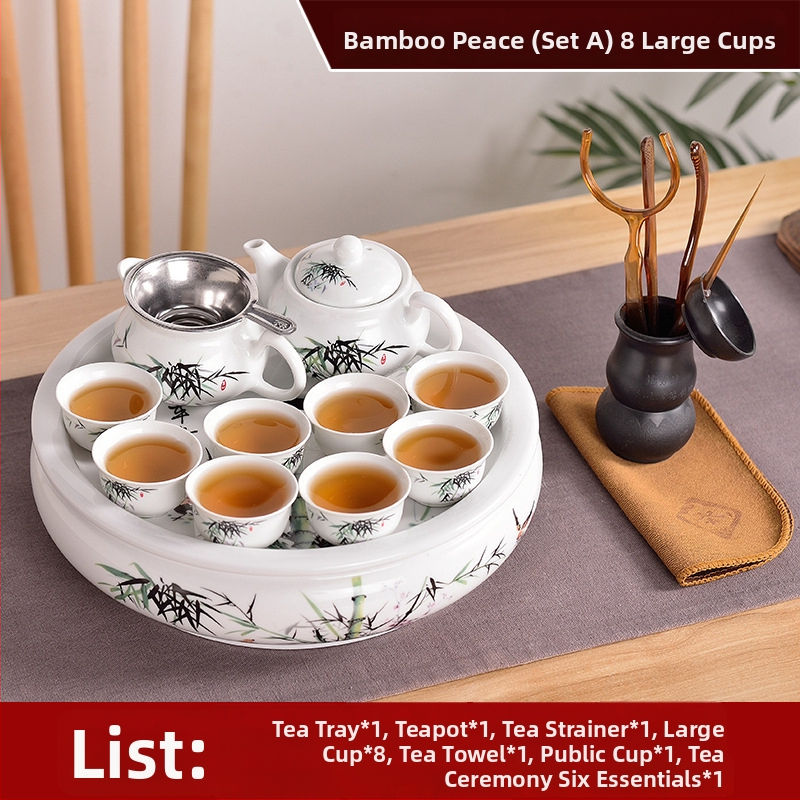Set Chaoshan de ceai, stil Chaoshan, ceainic alb din porțelan, cești și tavă ceramică pentru ceai – pentru 6 persoane, uz casnic