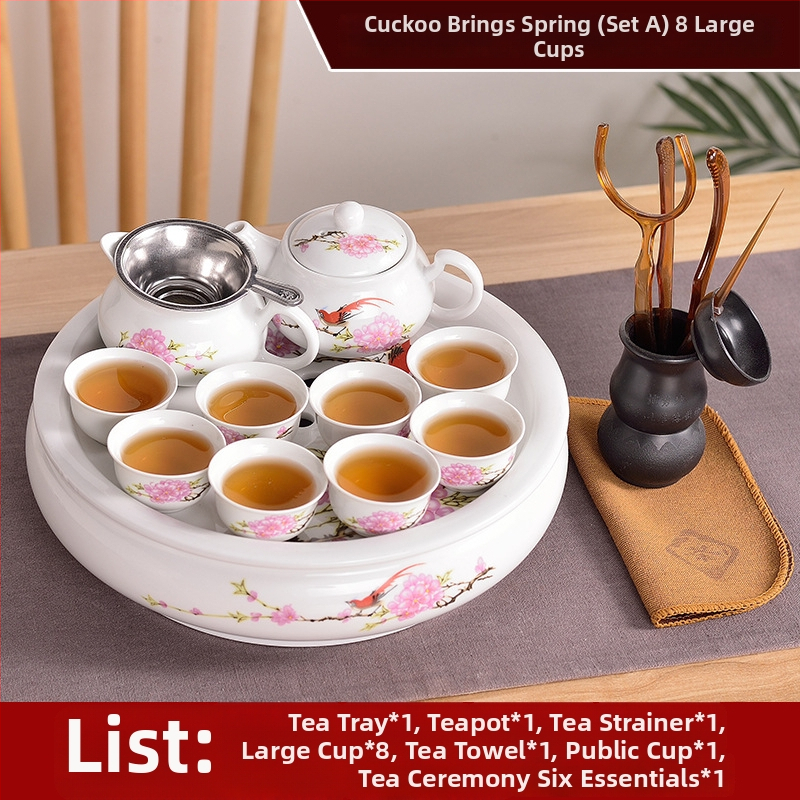 Set Chaoshan de ceai, stil Chaoshan, ceainic alb din porțelan, cești și tavă ceramică pentru ceai – pentru 6 persoane, uz casnic