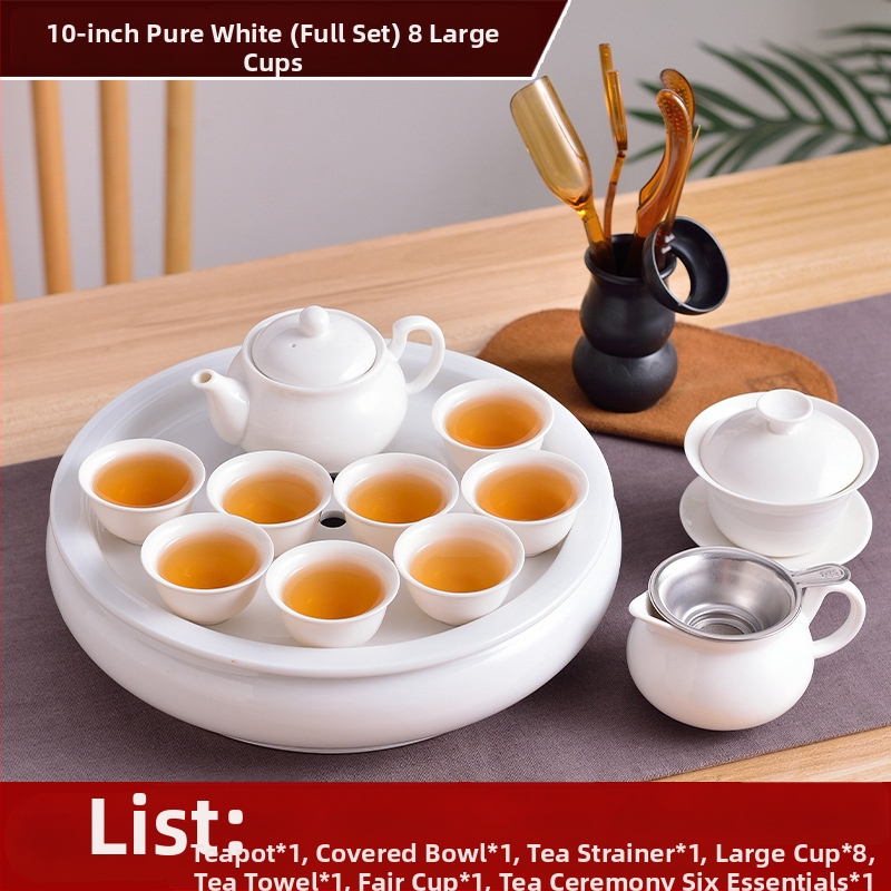 Set Chaoshan de ceai, stil Chaoshan, ceainic alb din porțelan, cești și tavă ceramică pentru ceai – pentru 6 persoane, uz casnic