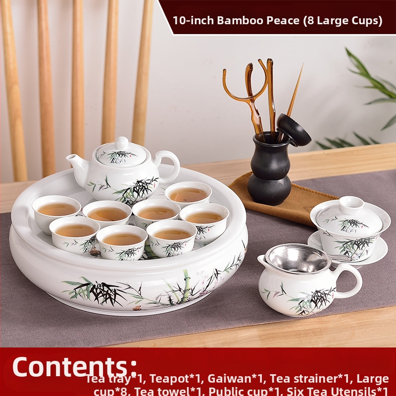 Set Chaoshan de ceai, stil Chaoshan, ceainic alb din porțelan, cești și tavă ceramică pentru ceai – pentru 6 persoane, uz casnic