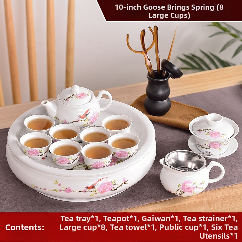 Set Chaoshan de ceai, stil Chaoshan, ceainic alb din porțelan, cești și tavă ceramică pentru ceai – pentru 6 persoane, uz casnic