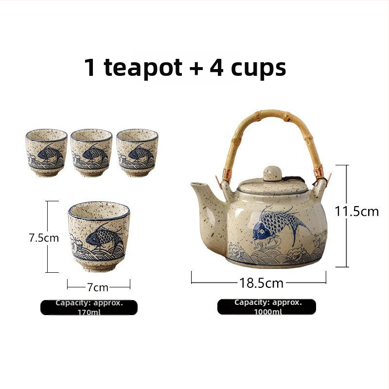 Ceainic în stil chinezesc cu mâner, set ceainic și fierbător rezistent la temperaturi înalte, capacitate mare, pentru hoteluri și prepararea ceaiului pe aragaz