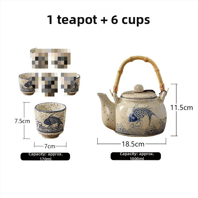 Ceainic în stil chinezesc cu mâner, set ceainic și fierbător rezistent la temperaturi înalte, capacitate mare, pentru hoteluri și prepararea ceaiului pe aragaz