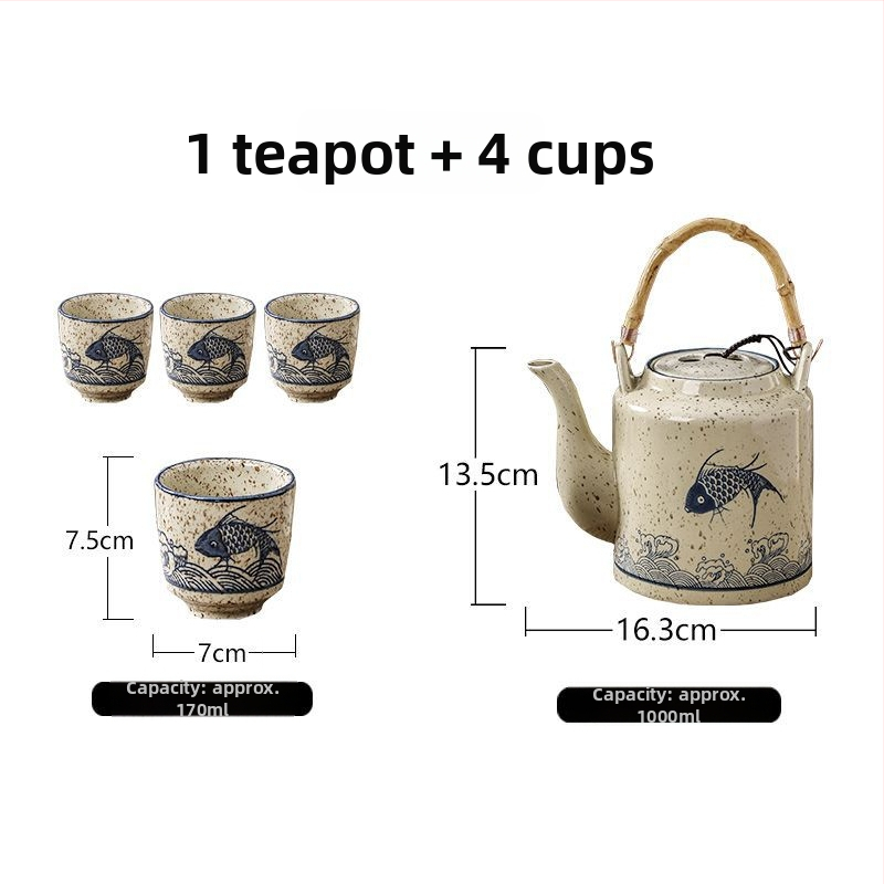Ceainic în stil chinezesc cu mâner, set ceainic și fierbător rezistent la temperaturi înalte, capacitate mare, pentru hoteluri și prepararea ceaiului pe aragaz