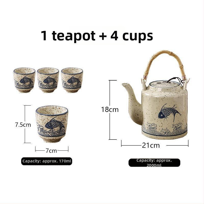 Ceainic în stil chinezesc cu mâner, set ceainic și fierbător rezistent la temperaturi înalte, capacitate mare, pentru hoteluri și prepararea ceaiului pe aragaz