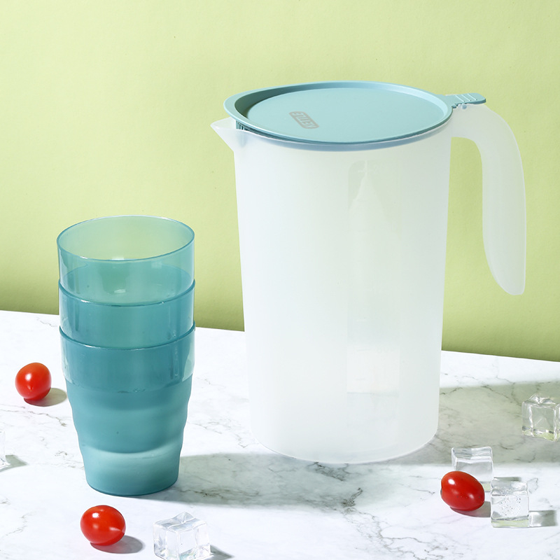 Set din plastic ceainic pentru apă rece și pahare, cu capacitate mare și scară de măsurare