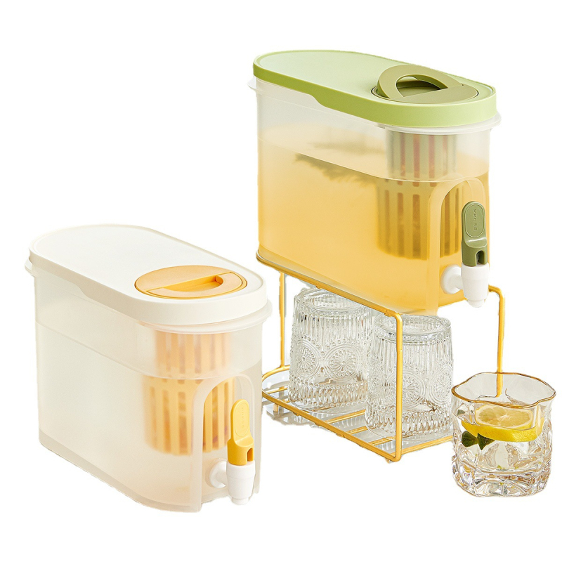 Sticlă de apă rece pentru uz casnic, 3,9 L, cu robinet, dispenser mare pentru ceai de fructe, design de vară pentru frigider
