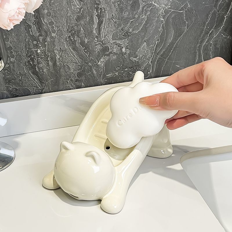 Suport pentru săpun cu drenaj, design de pisică caricatură, drăguț pentru baie