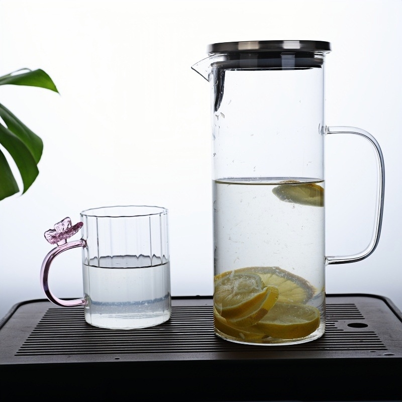 Sticlă de apă din borosilicat cu capac din oțel inoxidabil, capacitate mare, pentru băuturi reci, rezistentă la temperaturi, design minimalist