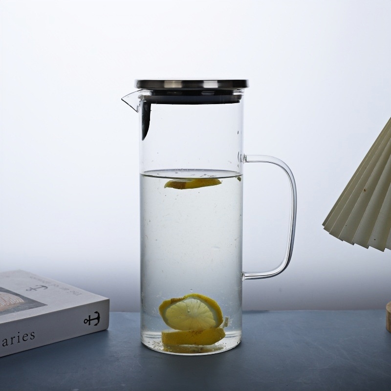 Sticlă de apă din borosilicat cu capac din oțel inoxidabil, capacitate mare, pentru băuturi reci, rezistentă la temperaturi, design minimalist