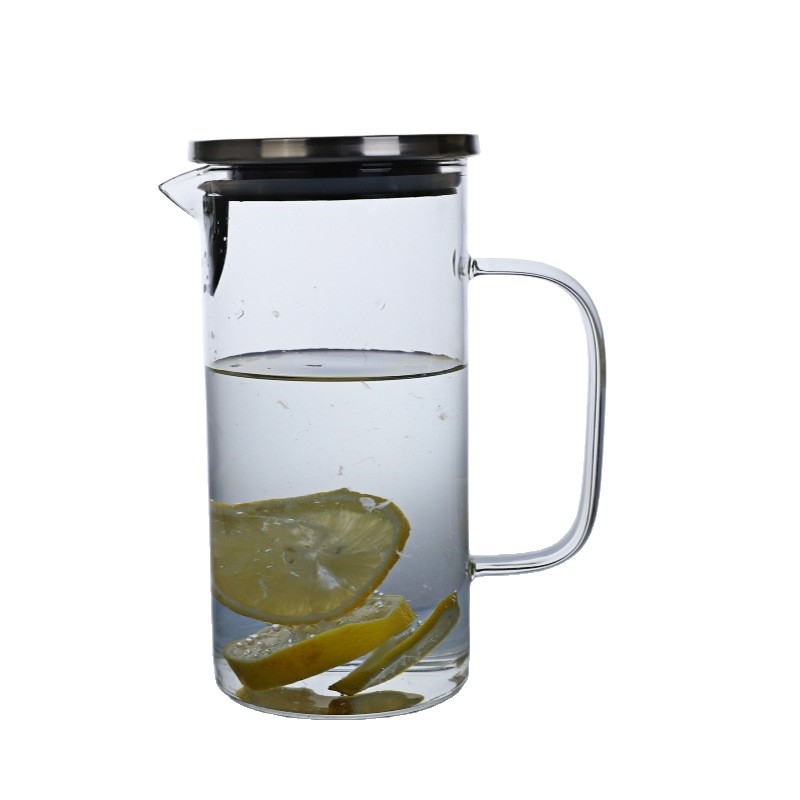 Sticlă de apă din borosilicat cu capac din oțel inoxidabil, capacitate mare, pentru băuturi reci, rezistentă la temperaturi, design minimalist