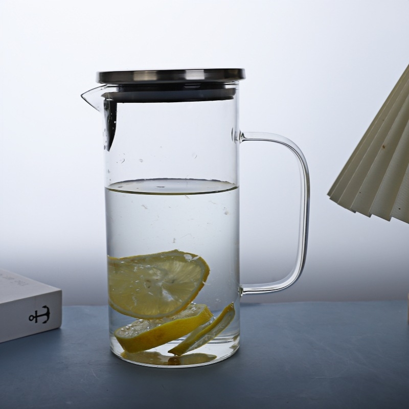 Sticlă de apă din borosilicat cu capac din oțel inoxidabil, capacitate mare, pentru băuturi reci, rezistentă la temperaturi, design minimalist