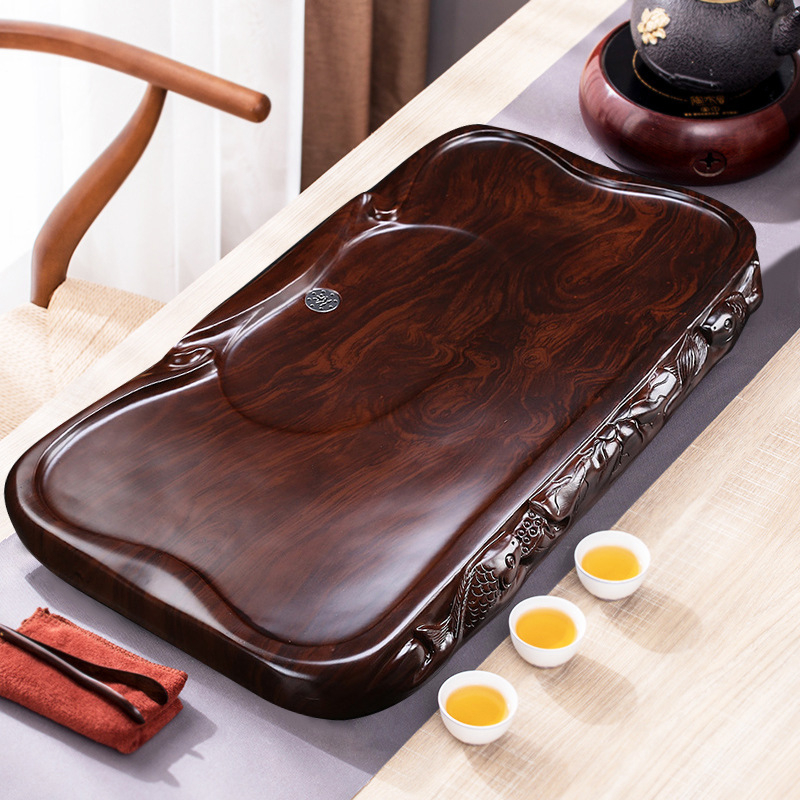 Tăviță pentru ceai cu model din lemn de abanos, pentru uz casnic, stil modern minimalist, tip drenaj, set Kung Fu de ceai, imitatie de lemn masiv, mese de ceai mari și mici